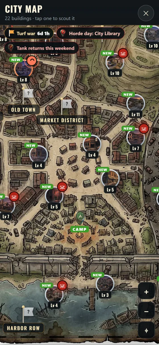 City map: districts and raid locations